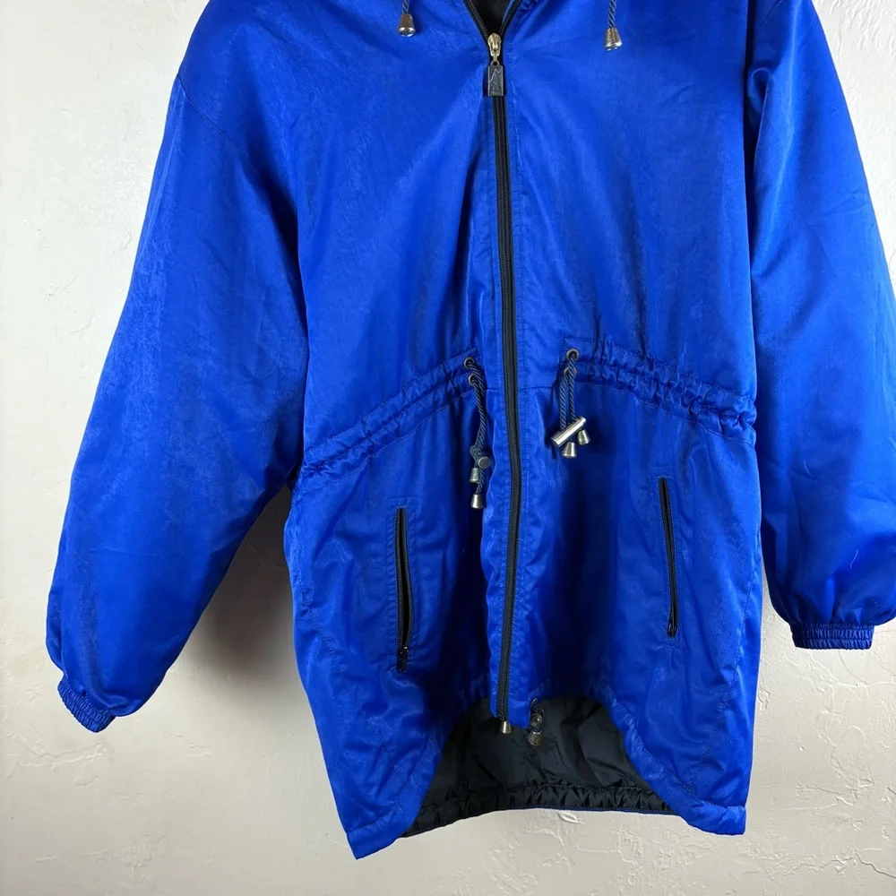 Vintage skea Paris Vail Royal Blue Ski Snow Jacket Faux Fur Hood 1990s Large USA